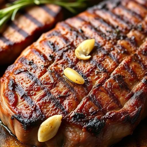 Perfectly grilled Ribeye Steak with rosemary and garlic